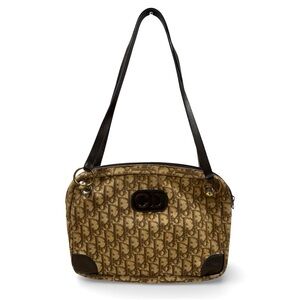 Christian Dior Vintage Trotter CD Logo Shoulder Bag Brown Monogram Canvas